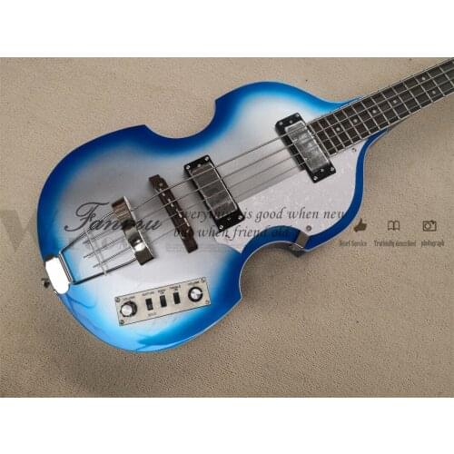 Free shipping 4 string bass guitar,hollow body,sunburst bass,flamed maple veneer,rosewood bridge,pearl pickguard,chrome pickups