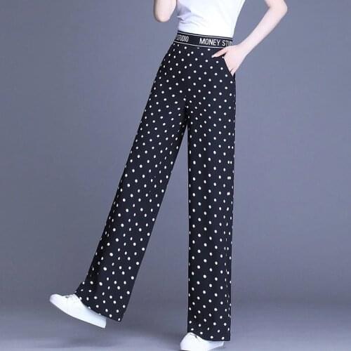 Dot Printing High waist Chiffon Wide Leg Pants Women Casual Loose big size floral summer straight pants Ladies Korean trousers