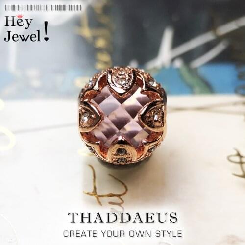 Beads Pink Lotus,Rose Gold Color & Rhinestone Beads Fits Bracelet Europe Jewelry Thanksgiving Gift For Women & Men