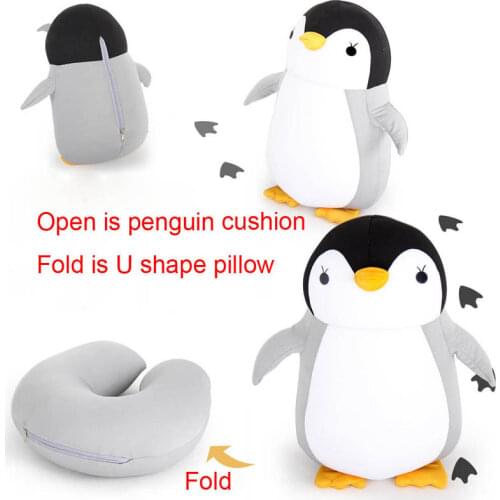 Deformable children U-shape Travel Pillows for Airplane Penguins Cushion Plush Toy Neck Pillow for Car Office Nap Headrest