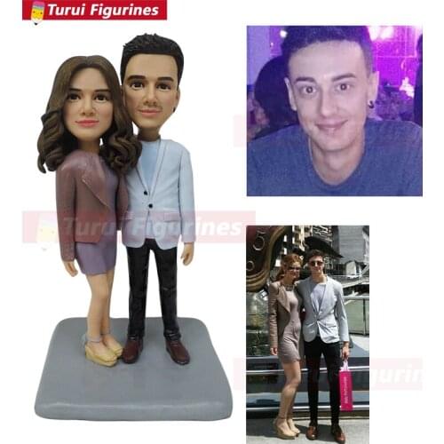 Wedding couple figurine wedding cake topper custom bobblehead Fianc and fiancee figurine ooak unique gift for her