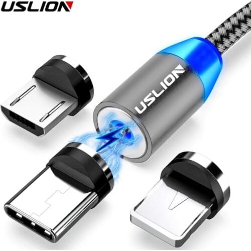 USLION Fast Charging Data Charge Micro USB Cable Cord Wire Magnetic USB Cable For iPhone 12 11 Xiaomi Samsung Type C Cable LED