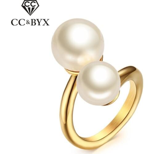 CC 3mm Titanium Steel Rings For Women And Men Freshwater Pearls Open Ring Temperament Elegant Trendy Jewelry Wholesale CC1315