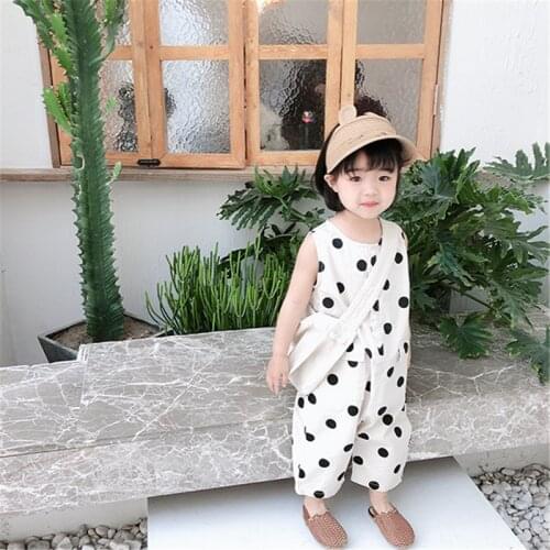 Baby Girls Polka Dot Sleeveless Cotton Jumpsuits Summer Kids Girls Outfit 2 3 4 5 6 years