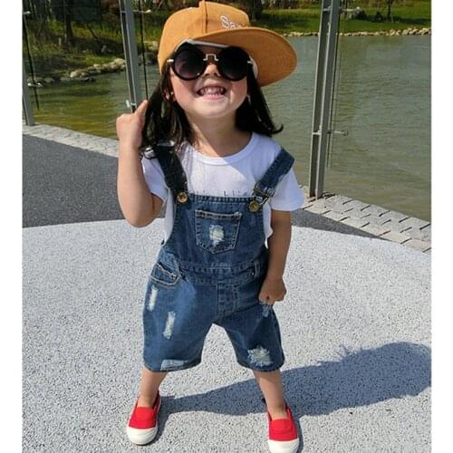 2019 Summer Autumn Infant Baby Boys Girls Denim Overalls Cotton Elastic Waist Overalls for Girls Boys Holes Jumpsuit Overalls