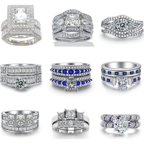 I & FDLK Unique Wavy Shape Ring Crystal Zircon Jewellery 10KT White Gold Filled Bridal Wedding Engagement Ring Set Wholesale