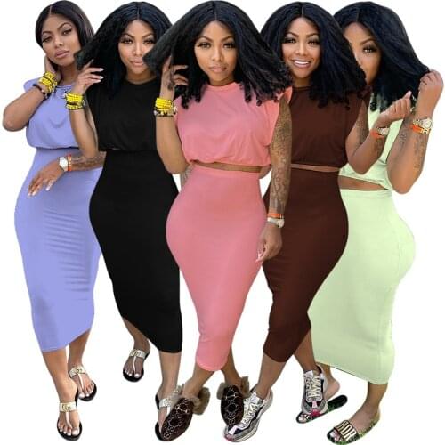 Sexy Two Piece Set for Women Summer Clothes Crop Top Bodycon Midi Skirts Club Birthday Vacation Outfits Matching Sets