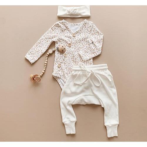 Newborn Infant Baby Girls Clothes Sets Kimono Style Long Sleeve Solid Bodysuits Tops Wrap Pants Knit Cotton Baby Outfits Autumn