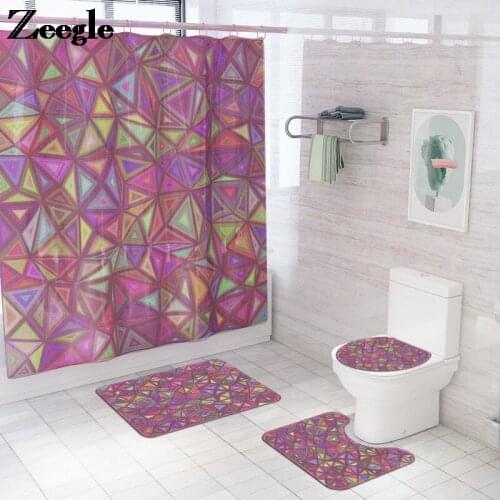 4PCS Printed Bath Carpet and Shower Curtain Mat Absorbent Bathroom Mat Set Anti Slip Mat for Bathroom Toilet Mat