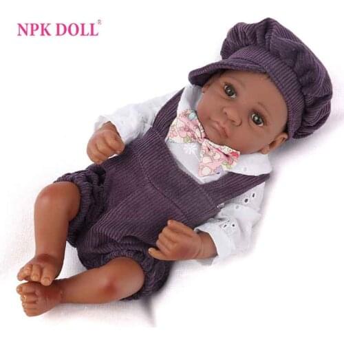 NPKDOLL 10 Inch Mini Reborn Dolls Lifelike African American Boy Baby Reborn Realistic Silicone Baby Dolls Toys For Childrens