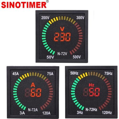 Square LED Digital Voltmeter Ammeter Frequency Current Volt Voltage Meter Indicator Gauge Tester Measure AC 50-500V 3-120A 220V