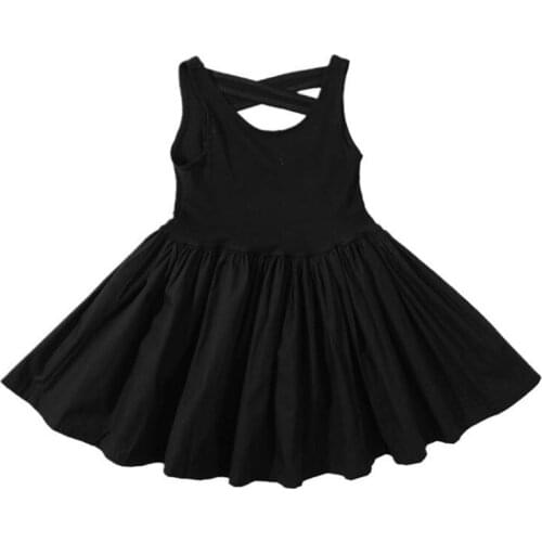 Summer girls baby black dress children clothing fashion retro back bandage hollow 3 to 14 years old