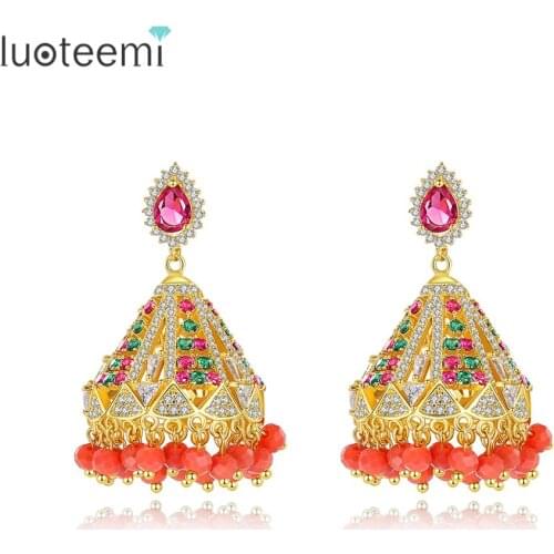 LUOTEEMI Exquisite Big Boho Indian Drop Earrings for Women Wedding Party Colorful Cubic Zircon Fashion Jewelry Christmas Gifts