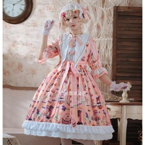 Cute Kawaii Lolita op short-sleeved dress court vintage lolita dress Cos navy loli princess tea party Japanese Harajuku Vestidos