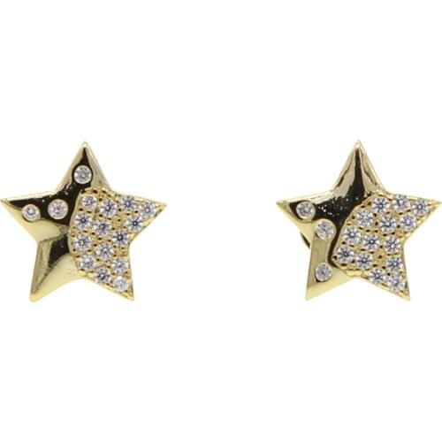 Gold Color Cute Fashion Engagement Stud Earring 2021 New Arrive engraved with star shape cz stone minimal delicate women jewelry