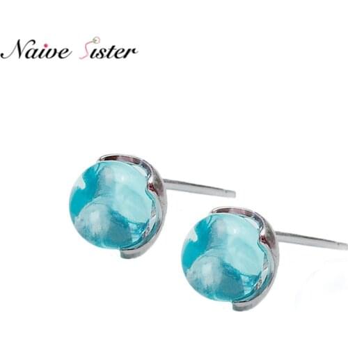Cute Ocean Blue Crystal Stud Earrings for Girl Women Small Jewelry Mermaid Earings Love Gift Dropshipping
