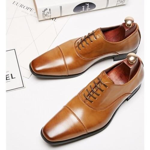 2021 Business New Fashion Men Dress Shoes Leather Men Wedding Oxford Shoes Lace-Up Office Suit Mens Casual Shoes Luxury Formal