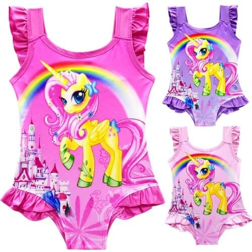 2019 New One-Piece Baby Girl Bikini Off unicorn Print Bikini Princess dress Girls Playing in the water Bathing Clothes