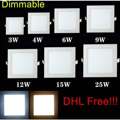 Dimmable led downlight square panel light 3w 4w 6w 9w 12w 15w 25w ceiling recessed lamp warm/natural/cool DHL Free ship