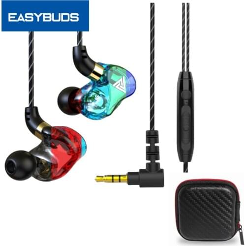 QKZ SK7 Dual Drive 3.5mm Wired Earphones Super Bass Music Sport Headset HiFi Noise Reduction Earbuds With Storage Bag Case