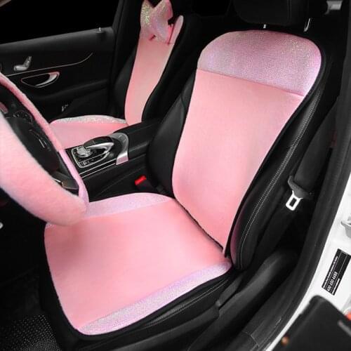 Colorful Rhinestone Universal Car Seat Covers Pink Short Plush Car Seat Cushion Winter Warm Auto Interior Seat Mat for Women