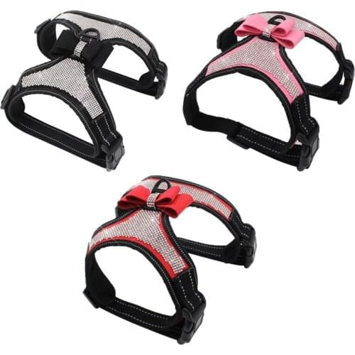 Adjustable Dog Puppy Harness Bling Rhinestone BowPet Puppy Dog Harness Pet Safe Travel Accessories For Small Medium Large Dogs