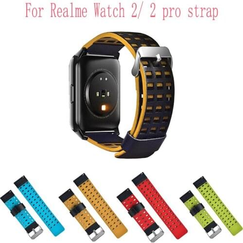 Suitable For Realme Watch 2/ 2 Pro 22mm Strap Leather Two-tone Sports Replacement Strap Realme 2 /2Pro Bracelet Accessories Belt