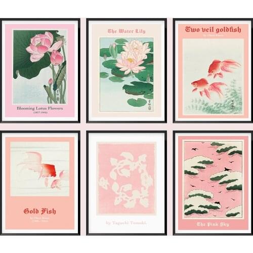 Retro Japanese Poster and Print Lotus Pond Gallery Exhibition Canvas Painting Vintage Wall Pictures for Living Room Home Decor