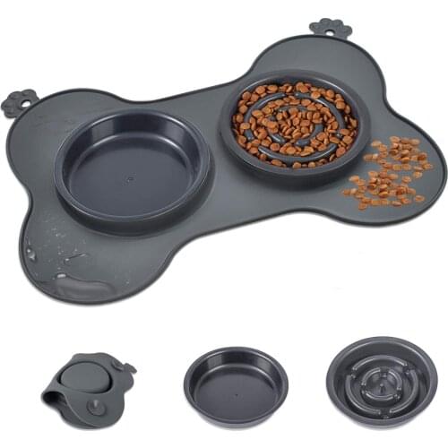 3 in 1 Silicone Dog Slow Bowl Pet Food Feeder Water Bowl Mat Anti-slip Outdoor Travel Portable Feeding Bowls Pet Supplies