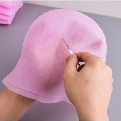 Professional Silicone Reusable Hair Colouring Highlighting Dye Cap Frosting Tipping with needle Transparent Hair Dyeing Cap Tool