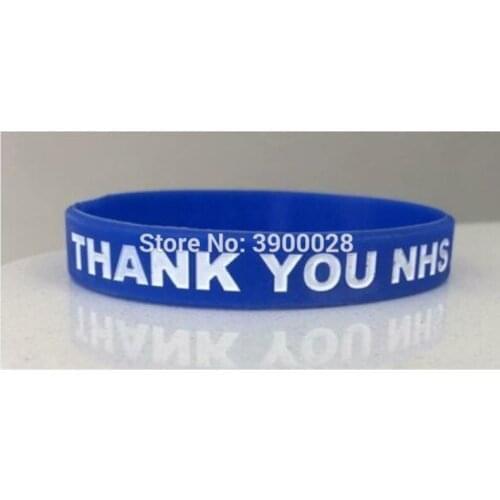 100pcs Blue THANK YOU NHS silicone wristband bracelet free shipping