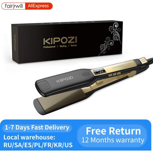 KIPOZI Professional Hair Straightener Titanium Flat Iron with Digital LCD Display Dual Voltage Instant Heating Curling Iron