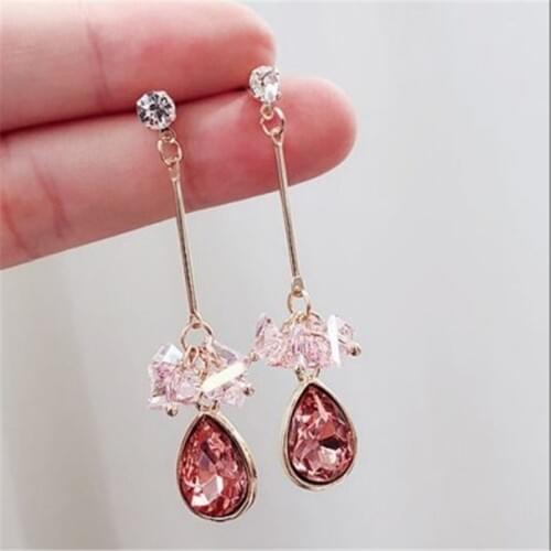 Jewelry wholease hot New jewelry powder crystal droplet Pendant S925 Tremella nail long pearl fringed Earrings for women