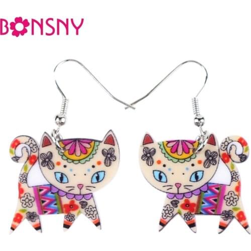 Bonsny Drop Big Long Acrylic Brand Cat Earrings For Women New 2016 Bijoux Animal Jewelry Cartoon Cute GirlsAccessories