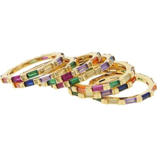 Rainbow cubic zirconia Baguette thin gold ring line colorful cz eternity band ring for women hot fashion elegant stack jewelry