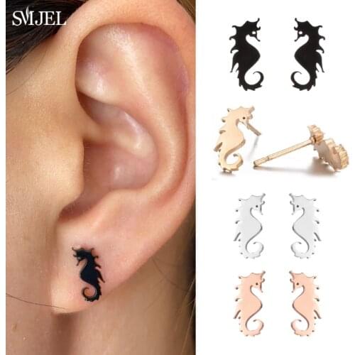 Gold African Seahorse Earring for Women Black Small Hippocampus Earring Jewelry Stainless Steel Earrings Vintage Kids Gifts