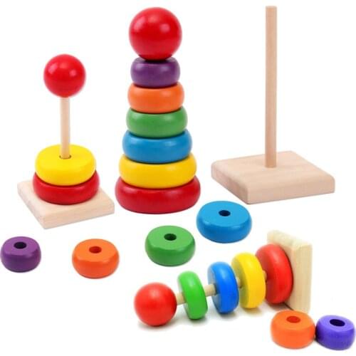 1pcs New Design Kids Baby Toy Wooden Stacking Ring Tower Educational Toys Rainbow Stack Up Learning Education Building Blocks