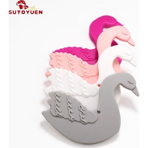 10pc Swan Silicone Teether Pendants Charms BPA Free Nursing Baby Shower Gift Teething Toy Paci Clip Chew Toys Soft Sutoyuen