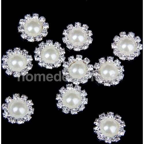 10x Crystal Diamante Pearl Flatback Embellishment Wedding Favor Decor 14.5mm