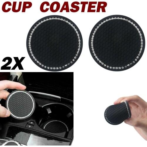 2 Pcs Car Cup Coasters Water Cup Bottle Holder Pad Rhinestone Anti Slip Insert Coaster For Interior Decoration Car Accessories