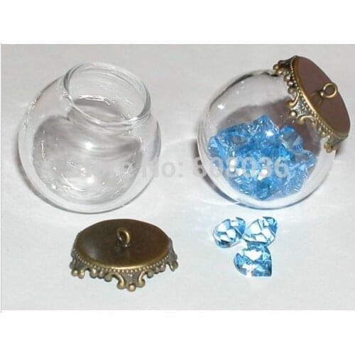 20sets/lot DIY Clear Globe Glass Bottle Pendant, Antique Bronze Top, Terrarium Apothecary, glass globe base findings set
