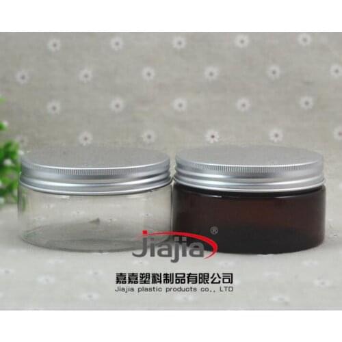 200g clear/brown PET Plastic Container Transparent Bottle PET Jar 200ml Cookie Can Cream Jar with silver Aluminum cover