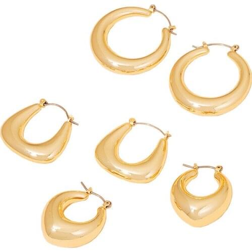 2021 Ins Gold Metal Irregular Minimalism Minimalist Hoop Earrings Trendy Korean Fashion Women Chic Party Jewelry