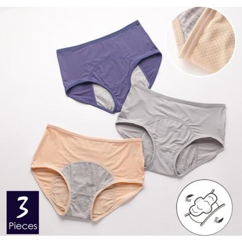 3pcs Womens Menstrual Period Panties Large Plus Size Leak Proof Underpants Female High Waist Underwear Ladies 4xl 5xl Lingerie