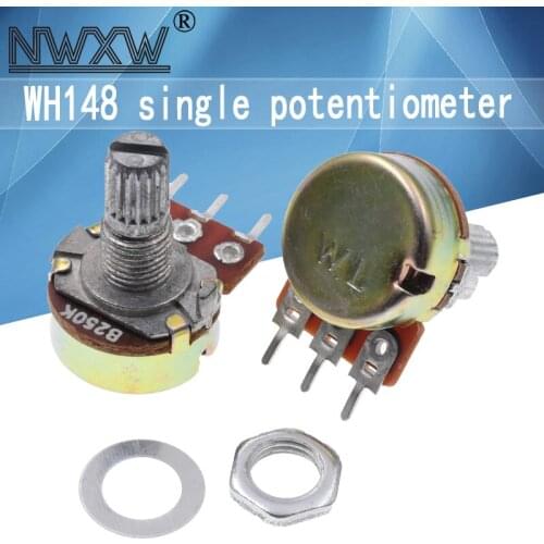 5pcs/lot WH-148 B250K 250k single 3-pin volume adjustment potentiometer B254 shaft length 15mm with nut and washer
