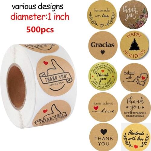500pcs Multi-styles Handmade with Love Sticker Floral Thank You Labels Stickers For Baking/Wedding/Party/Gift Box Decoration