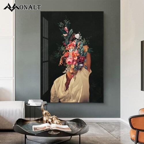 Flowers Man Abstract Art Painting Vintage Male Portrait Poster Scandinavian Canvas Print Pictures Wall Living Room Decoration