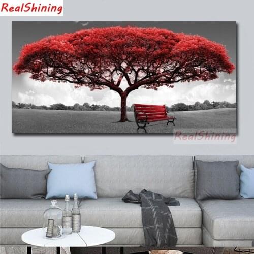 Large size 5D Diy Diamond Painting Cross Stitch full Square Diamond Embroidery Red tree picture for room Decor H1819