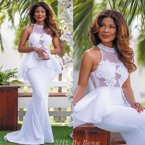 SuperKimJo Formelle Robes White Modest Evening Dresses Long Lace Applique Beaded Mermaid African Evening Gown Abendkleider