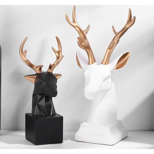 NEW 2020 DEER HEAD STATUE FIGURINE MODERN ABSTRACT GEOMETRIC STYLE RESIN ANIMAL LARGE STATUE HOME DECORATION ACCESSORIES